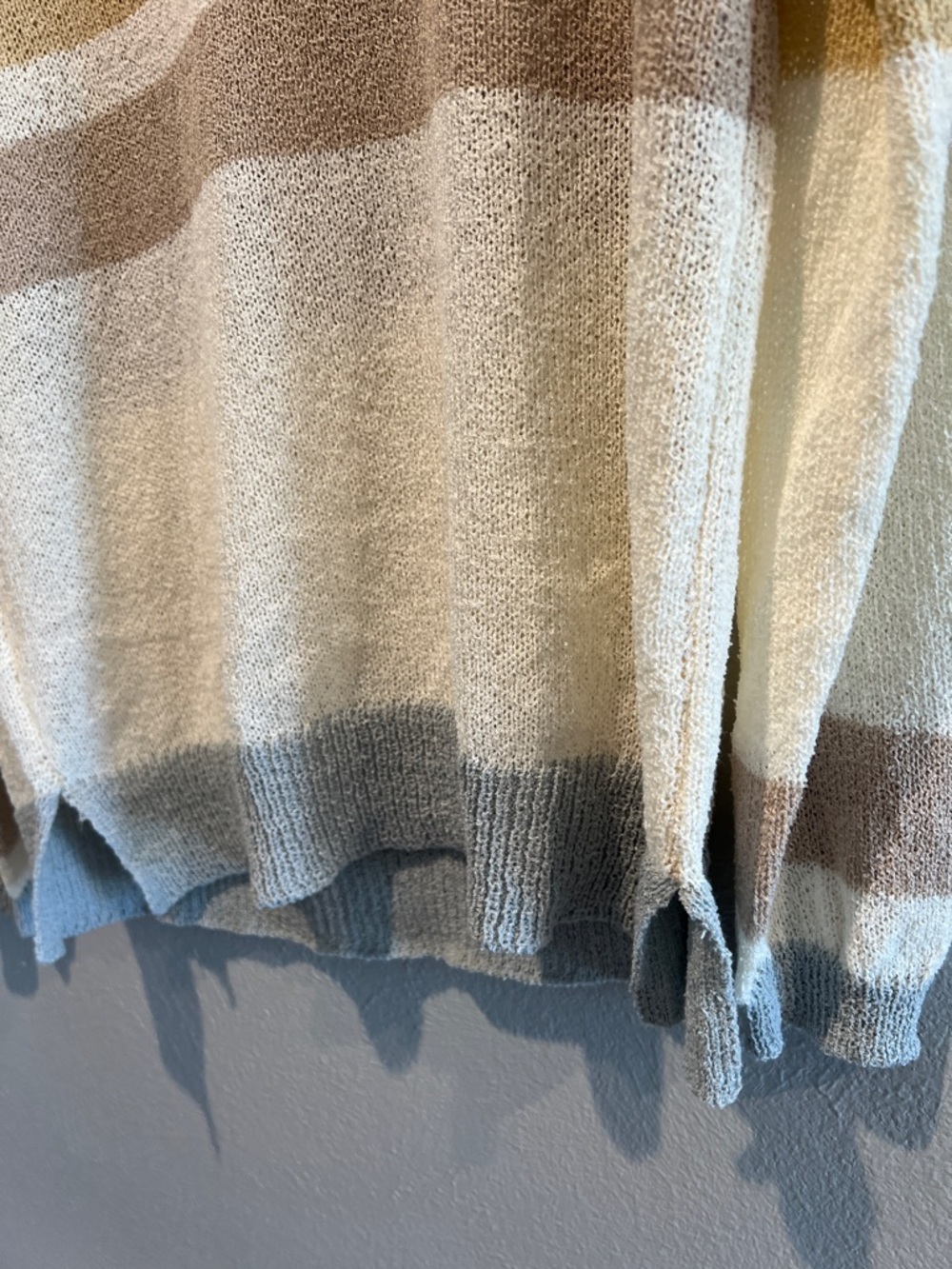 Mystree Colorblock V-Neck Hooded Sweater in Tan, Cream & Brown - Picture 6 of 6